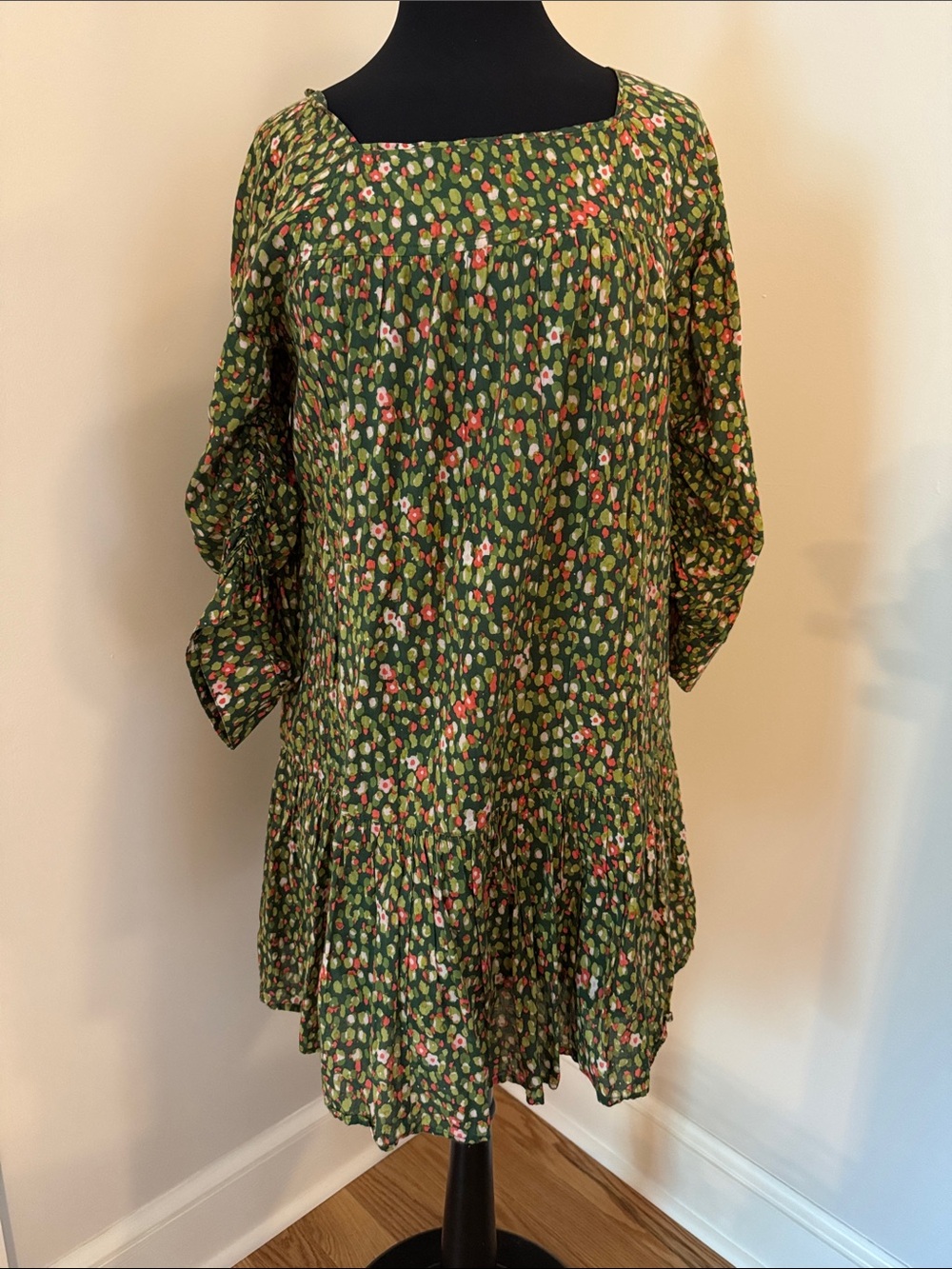 Happy X Nature Luna Green Floral Swing Dress EUC Size M